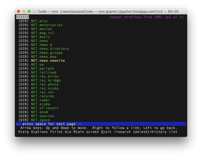 Usenet Archives from 1981 on gopher server Quux.org