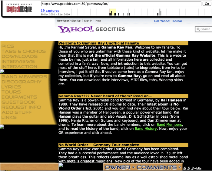 One of my earlier websites, from 2001