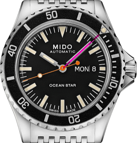 Dive watch bezel aligned with the minutes hand