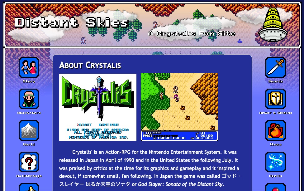 A screenshot of the home page of Distant Skies