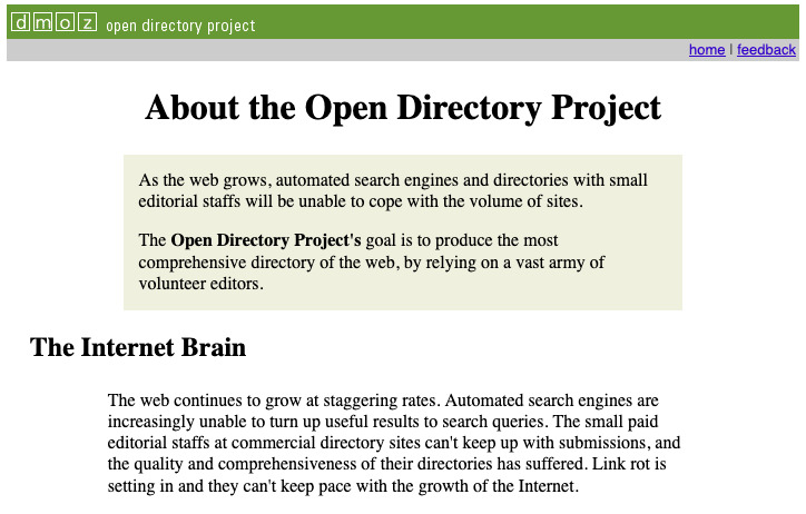 About DMOZ page from 2001