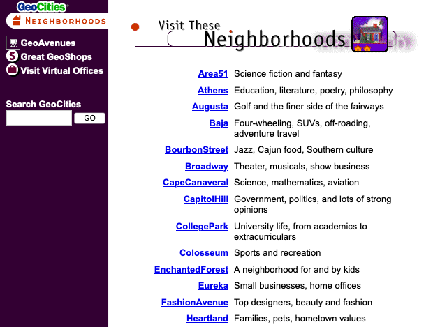 GeoCities Area51 in 1997 - Web Design Museum