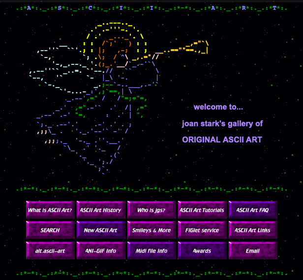 A screenshot of joan stark's ASCII Art Gallery
