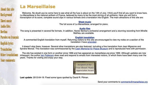 A screenshot of Marsaillaise.org