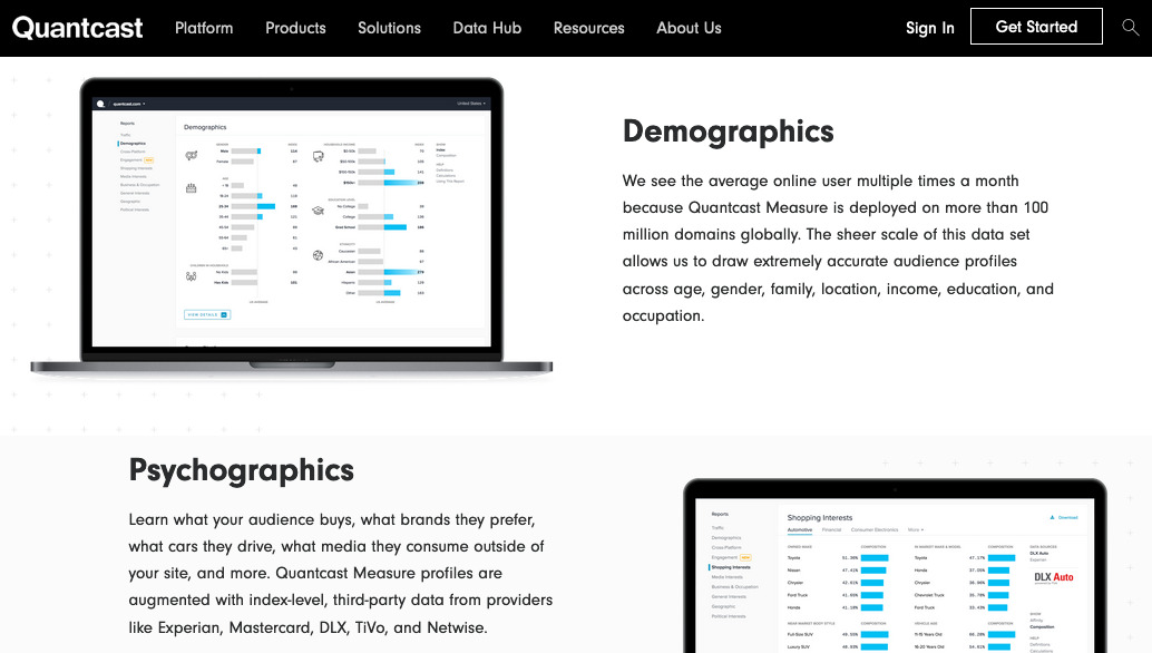 Companies like Quantcast offer detailed behavioral/psychographic data on us web users, including our actions across different websites, to marketers to track and influence us