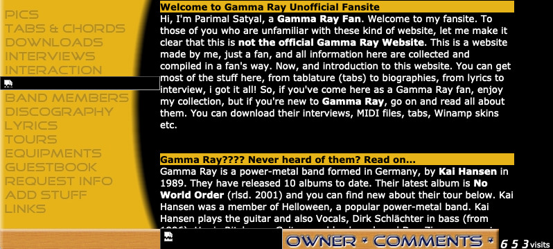My Geocities-hosted Gamma Ray fansite from January 2001