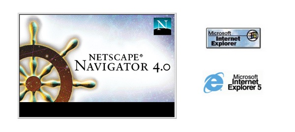 Old logos of Netscape Navigator and Internet Explorer